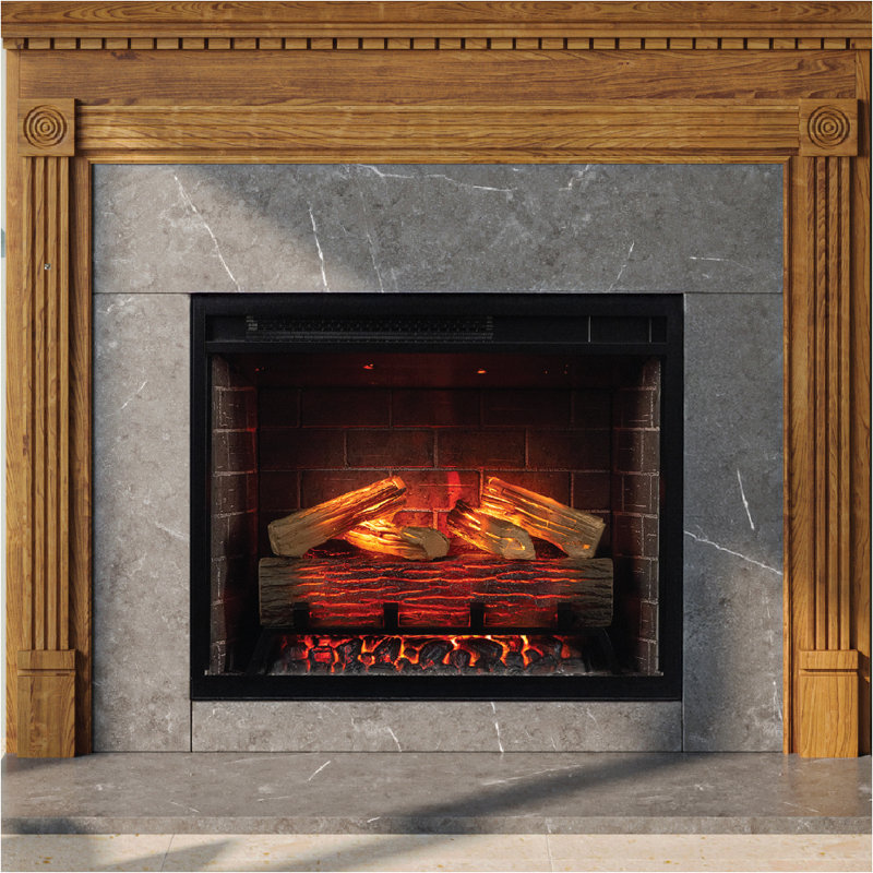 Uptown 34.33" Infrared Electric Fireplace Insert Heater - Brick Background, 26.44" H x 34.33" W x 9.39" D