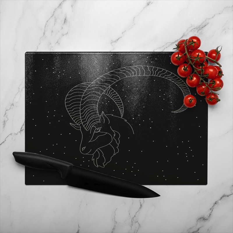 Capricorn Zodiac Sign Dining Glass Chopping Board, 28cm L x 20cm W