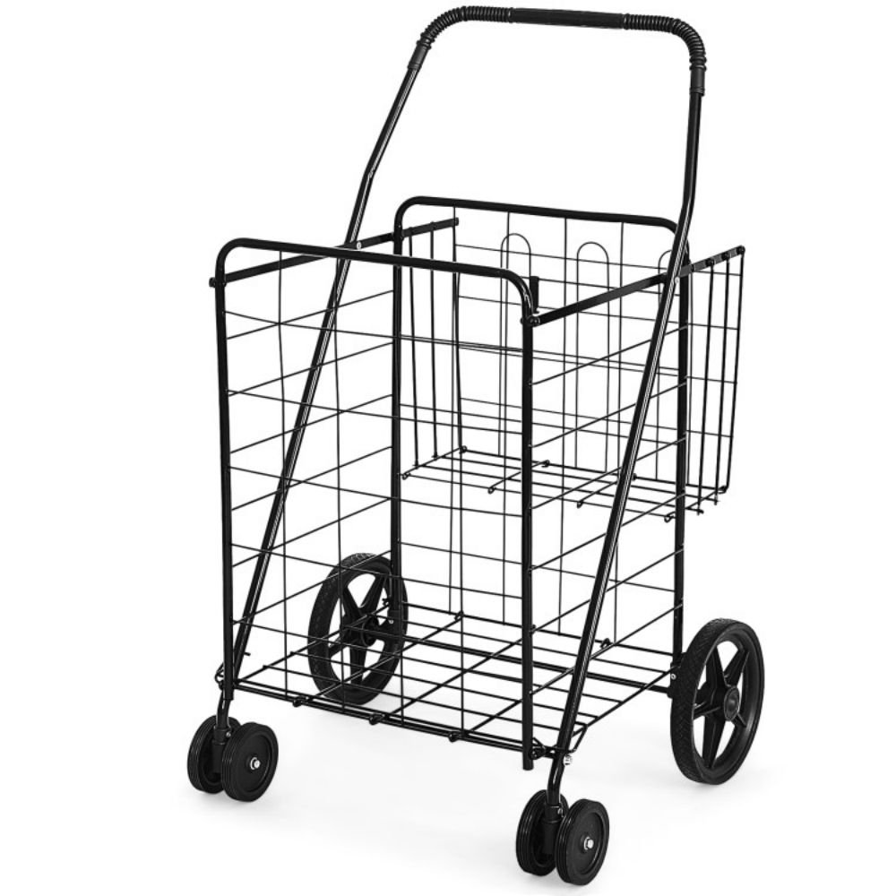 40'' H x 24'' W Folding Shopping Cart with Dual Storage Baskets and Swiveling Wheels Forclover Finish: Black