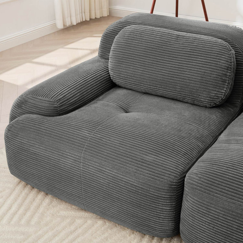 82" Upholstered Boneless Corduroy Modular Sofa, Gray