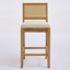 Tabouret de bar rustique en bois massif naturel avec dossier en rotin, coussin en lin mat et mousse haute résilience (lot de 2)-59388990-59388978-59388977