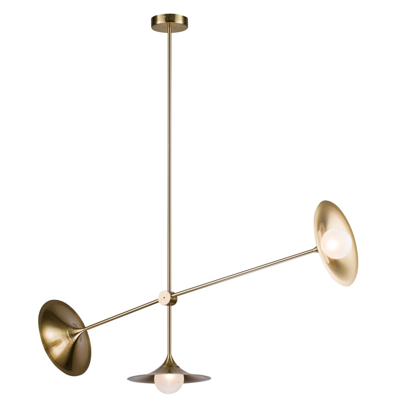 3-Light Brass Steel Chandelier With Round Plates