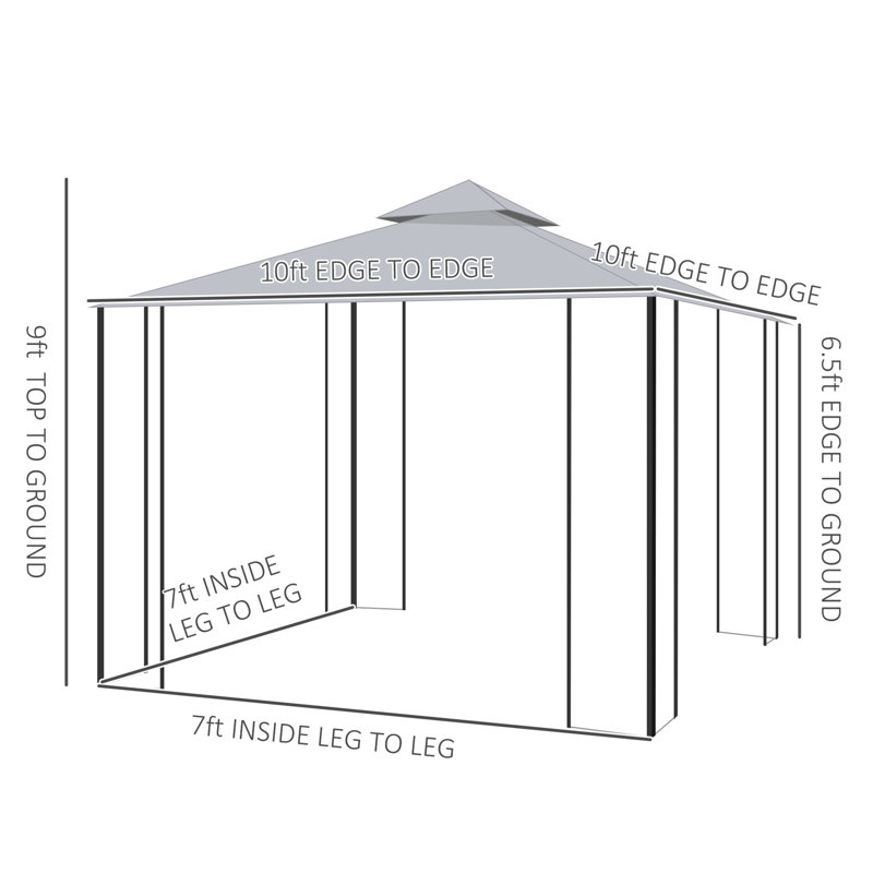 10 pi. L 10 pi. D Pavillon de jardin en acier, Gris, H 108 po x l 117,6 po x P 117,6 po