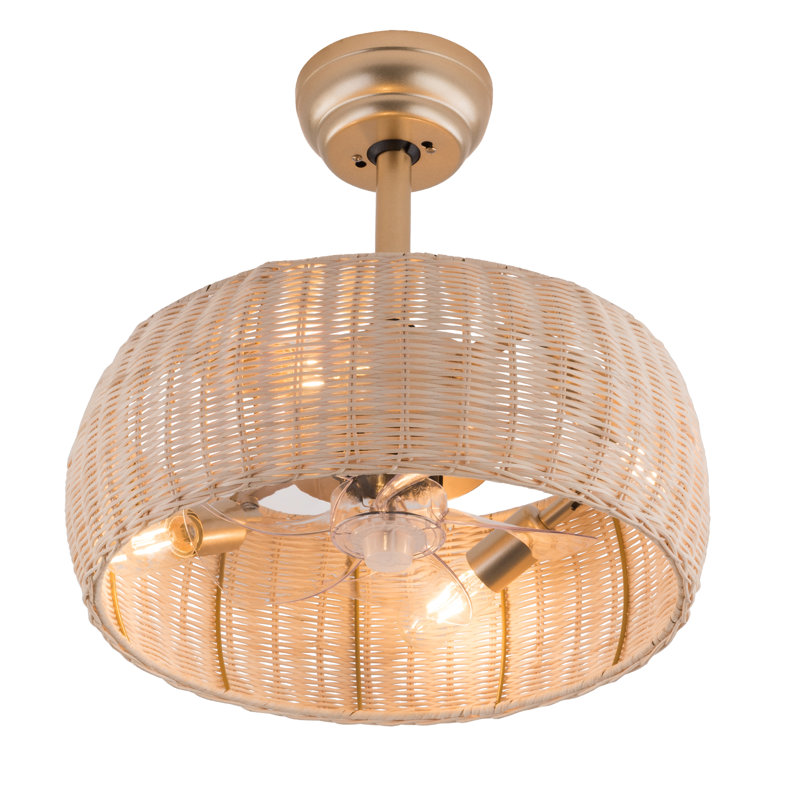 Adrita 18.5" Ceiling Fan Boho Bamboo Caged Ceiling Fan with Remote Control
