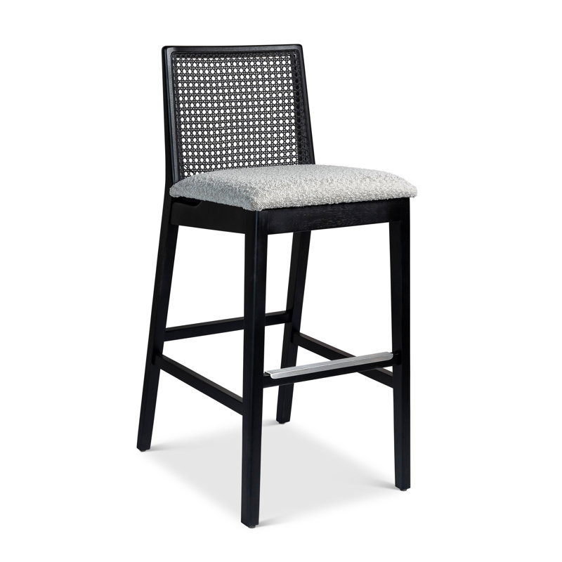 Modern Brazilian Nardia Cane Bar Stool, Light Gray/Domasco/Natural, Bar Stool (29.5" Seat Height)