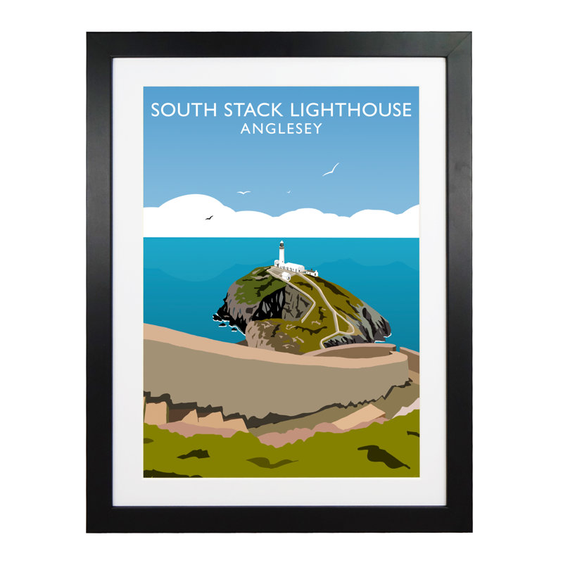 'South Stack Lighthouse' by Richard O'Neil - Print, Black Wood Frame, 54 cm H x 44 cm W x 2.2 cm D