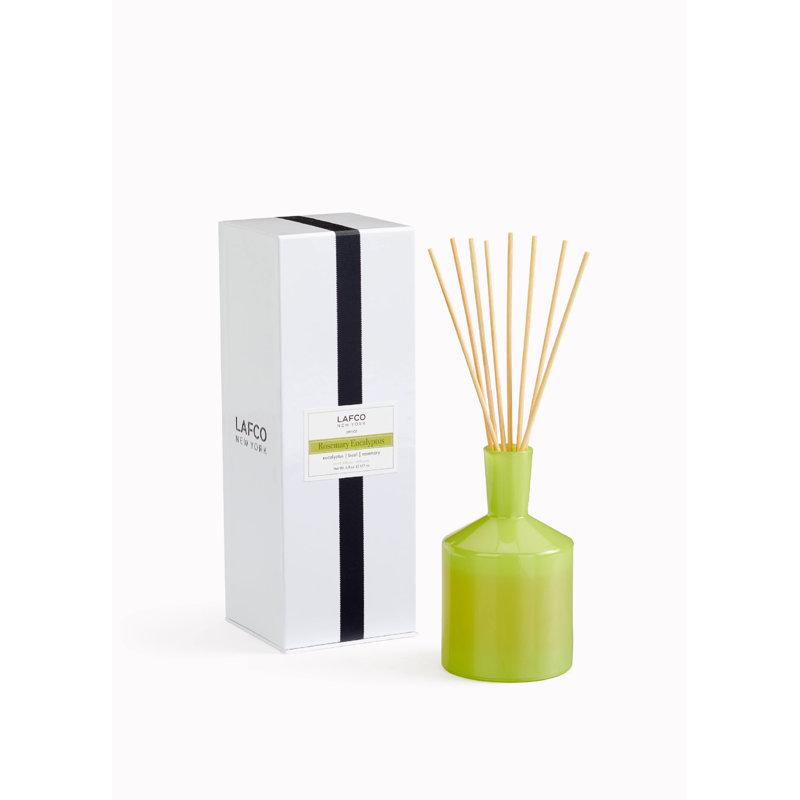 Reed Diffuser, Light Green, Rosemary Eucalyptus, 5.5" H x 3" W x 3" D