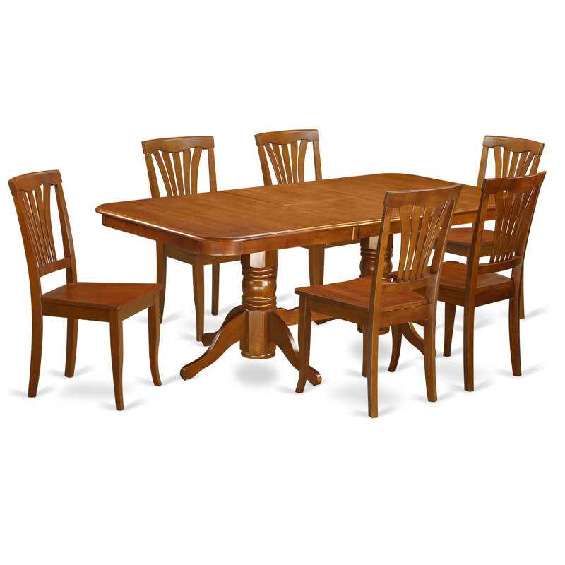 Ensemble de table de salle à manger 7 pièces composé d'une table de cuisine rectangulaire avec rallonge papillon et 6 chaises de salle à manger, 40 x 78 pouces, brun selle