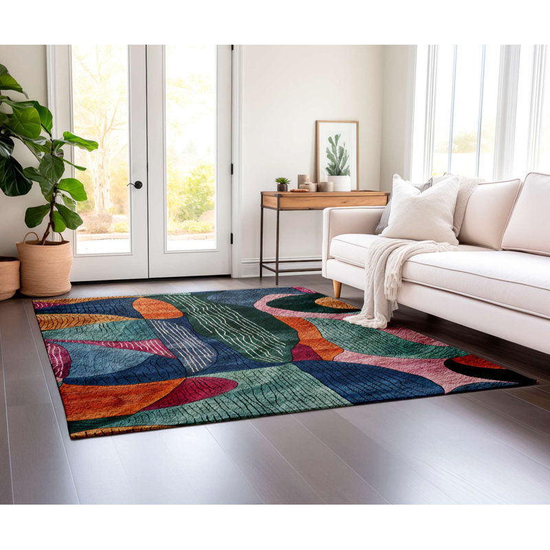 Non-Slip Area Rug, 2.6 x 4.9 ft, 60% Cotton & 40% Polyester | Machine Woven, Digital Print, No Pile, 0.3 in Thick | Easy to Clean, Stylish Design for Living Room & Bedroom | Durable & Comfortable