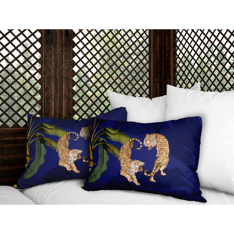 No Pattern And Not Solid Color Outdoor Reversible Throw Pillow, Navy Blue