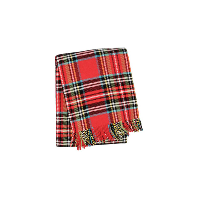 Jeté 55 po x 70 po en mélange de coton écossais rouge et noir avec franges