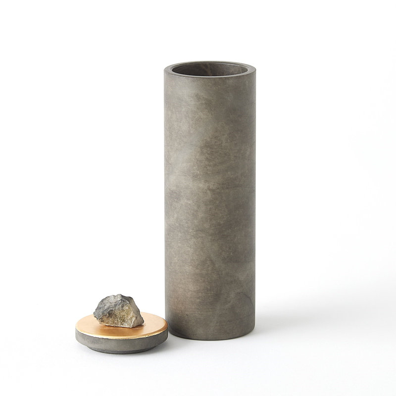 Quarry Jar-Grey/Gold Leaf-Sm, 8.5" H x 3" W x 3" D