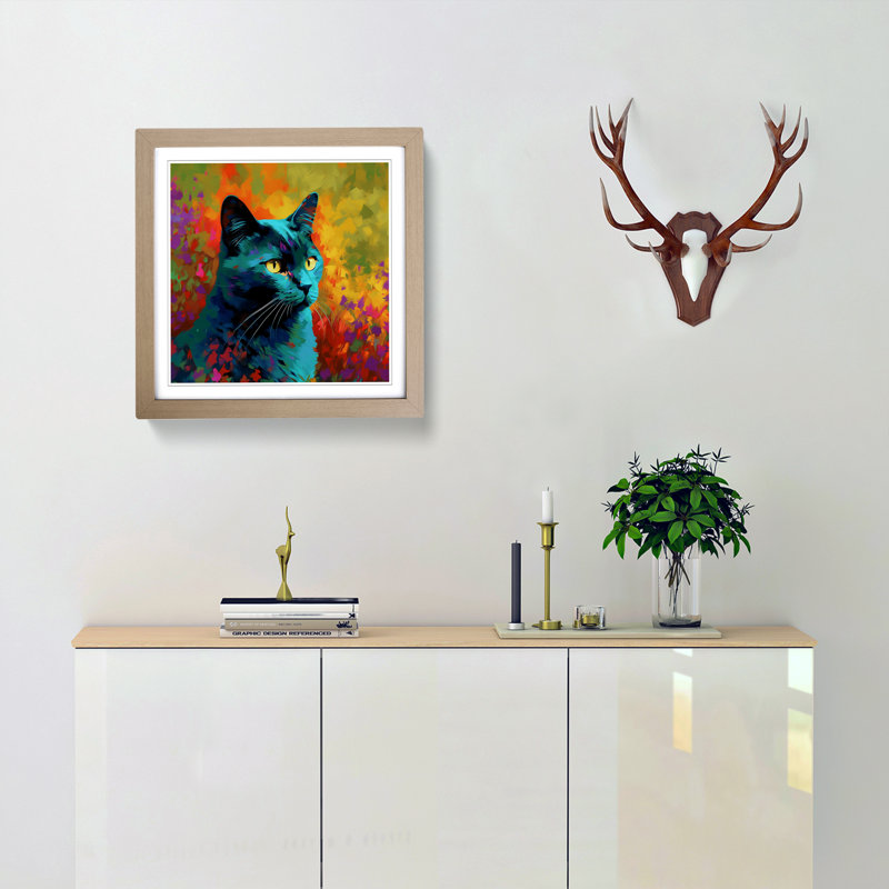 Cat Color Field Painting No.4 - Framed Print, Oak