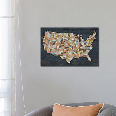 Carte des États-Unis, États-Unis, par Diego Tirigall - impression sur toile tendue