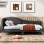 Lit de jour simple avec tête de lit en lin et accoudoirs gris - cadre, revêtement décoratif élégant et élégant-701542443