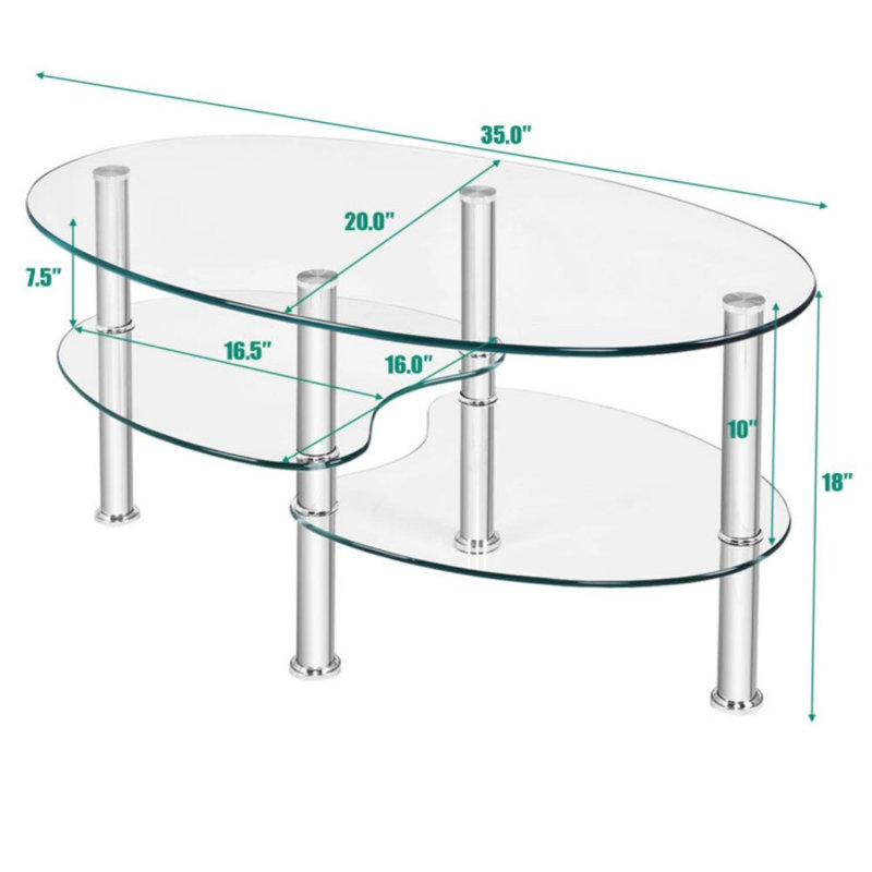 Table basse à 4 pieds avec rangement, Transparent