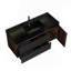 Meuble-lavabo 48 po en noyer avec lavabo en quartz noir mat et tiroirs noirs et une porte, meuble-lavabo mural flottant pour salle de bain moderne, lavabo noir mat, pré-assemblé