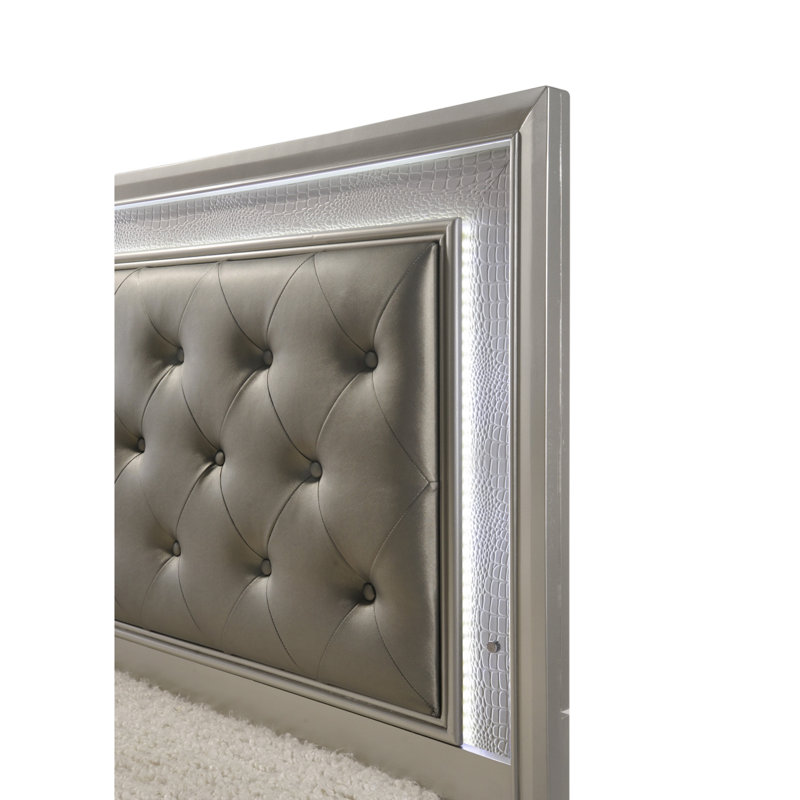 Lit plateforme tapissier Jonte, Complet/Double, Champagne/argent