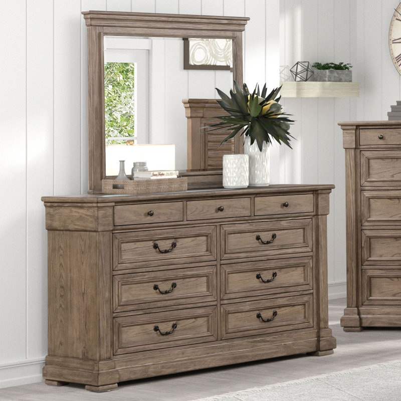 Transitional 62"W X 19"D X 38"H Solid Wood Dresser with 9-Drawer for Bedroom, Living room