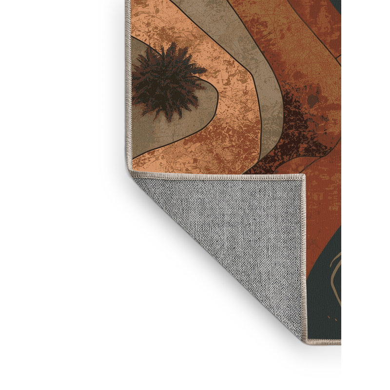 Tapis brun rustique et beige lavable à la machine à motif rétro Outhe Country, 6 po de diamètre