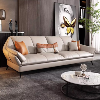 Beige Genuine Leather Standard Sofa cushion Loveseat