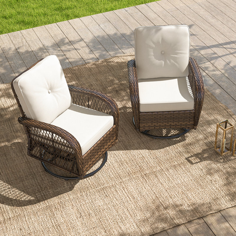 Rocking Swivel Patio Chair With Cushions (set Of 2, Brown