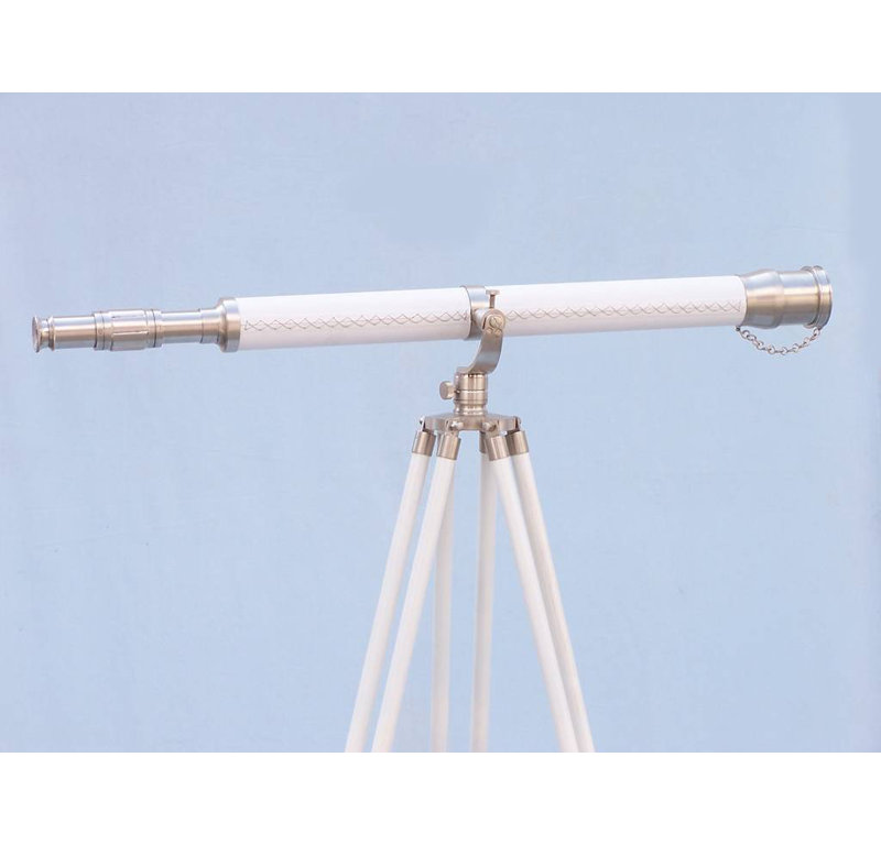 Télescope décoratif Milana, Nickel brossé / Blanc, H 65 po x l 9 po x P 6 po
