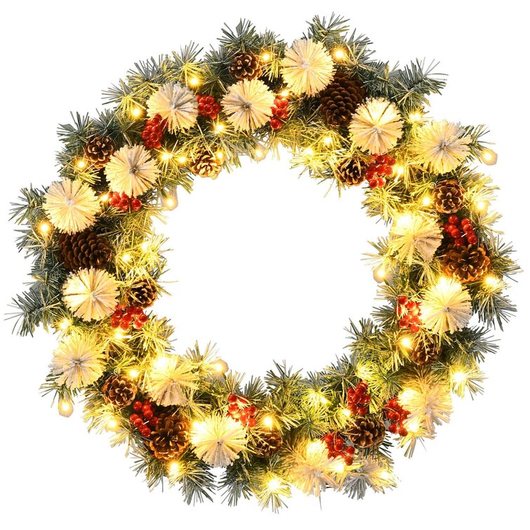 The Holiday Aisle® Jolett Cream Ribbon Wreath with Ornaments, Pinecones and  Berries & Reviews