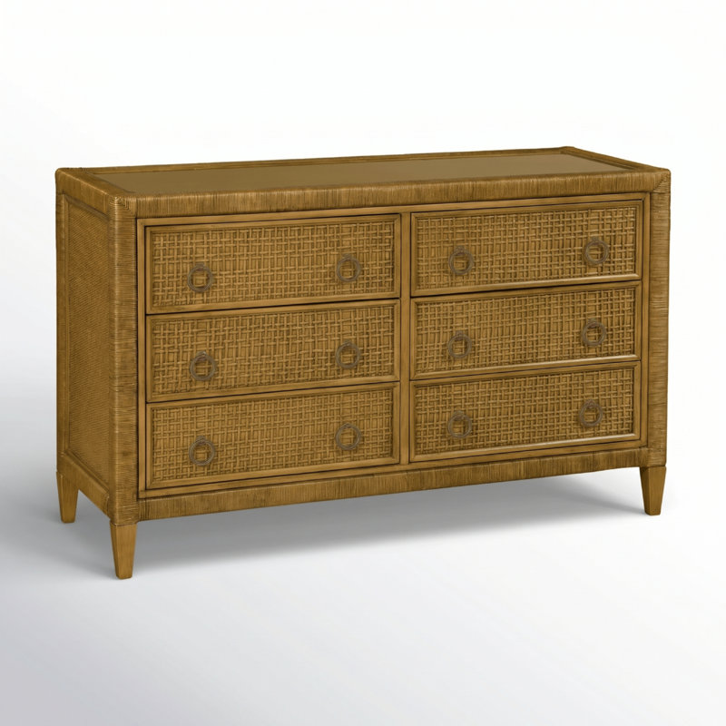 Naples 6 Drawer 54'' W Dresser, Antique Frost White, No, Brass