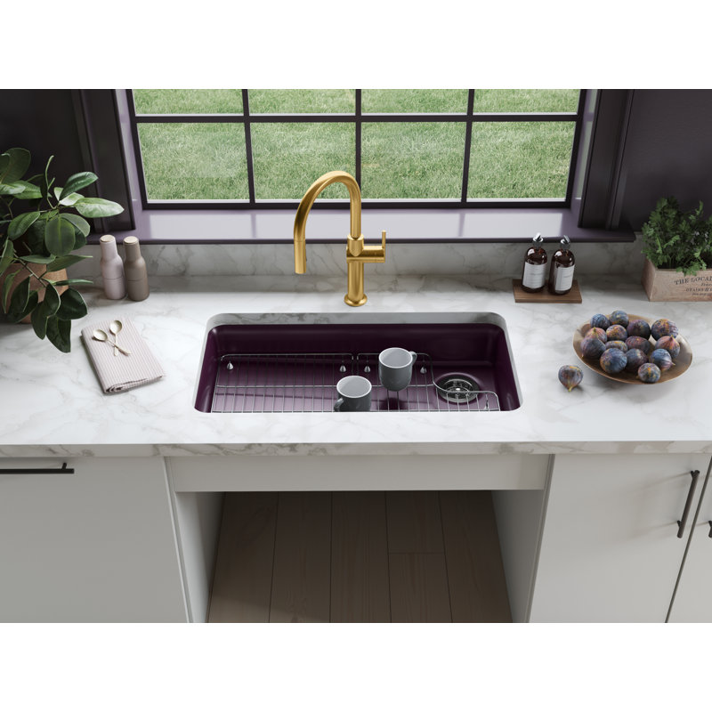 Cairn 33 In. X 18-5/16 In. X 5-11/16 In. Undermount Single-Bowl Kitchen Sink, Matte Black Plum