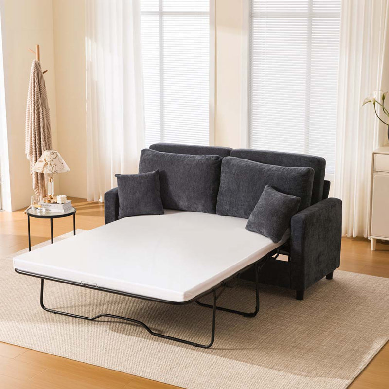 Chenille Upholstered Sleeper Sofa Bed, Pull Out Couch with Mattress, Dark Gray