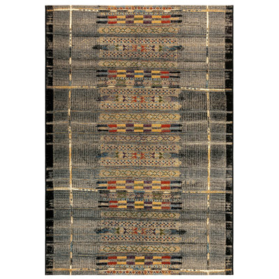Sesena Striped Machine Made Flatweave  Polypropylene Indoor / Outdoor Area Rug in Black/Yellow/Red