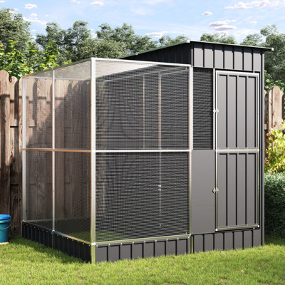 Aviary With Extension Silver 163.8"X79.9"X85" Steel