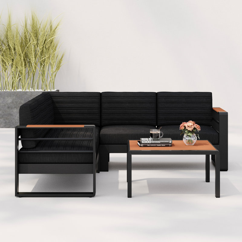 Table basse en V avec 2 canapés - Structure en aluminium, charisme glamour noir