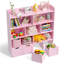  Bibliothèque pour enfants, armoire de rangement pour jouets, cloison ouverte à trois couches, quatre tiroirs avec poulies, structure en bois sécuritaire, imperméable et facile d'entretien, rose-1487472070