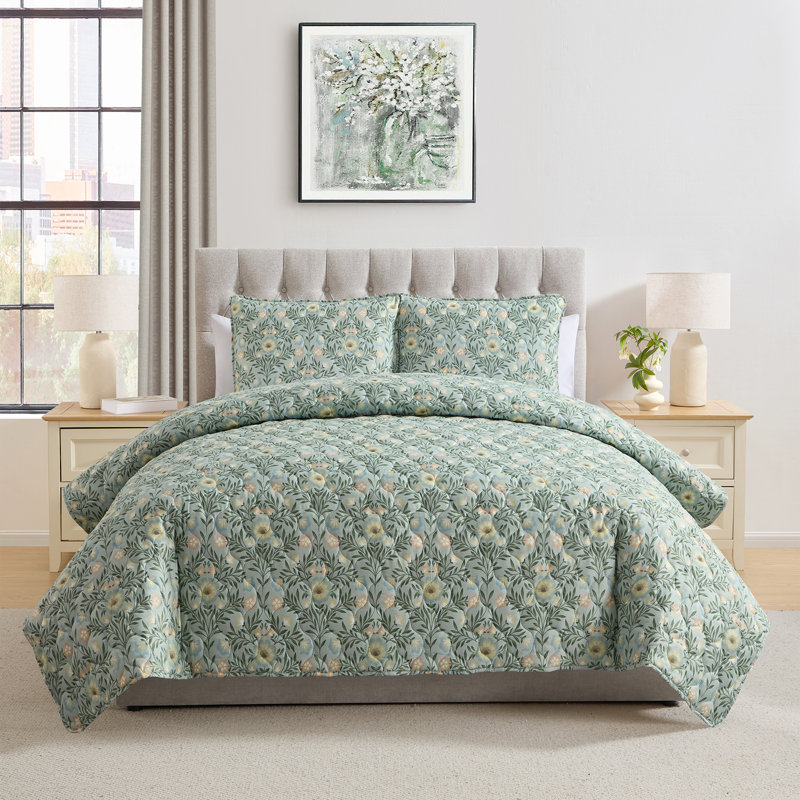VCNY Home Mason Green 3-Piece Floral Quilt Set, Full/Queen, Full/ Queen