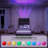 Wingback Upholstered Bed Frame with Galaxy Star Projector Speaker USB, Drawers and Storage Headboard-681121617-689939975