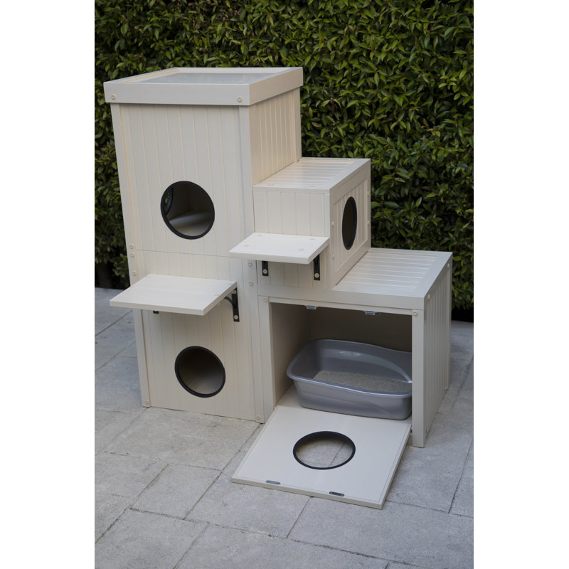 Awat ECOFLEX Cat Katio avec 4 cubes, 2 tablettes intérieur / extérieur avec litière cachée