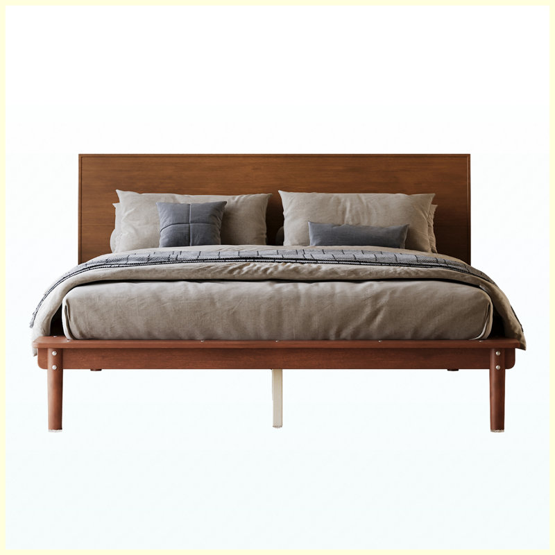 Mid-Century Modern Queen Platform Bed Frame with Angled Headboard, Walnut