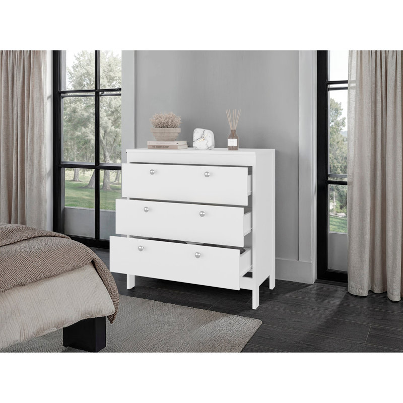 White  3-Drawer Chest with Functional Storage