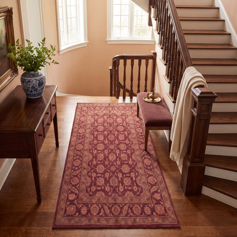 Tapis Fjord2 traditionnel à motif floral intégral bordeaux, cuivre, vert, crème et rose, lavable à la machine, antidérapant, à poils courts, pour l'intérieur et l'extérieur, adapté aux animaux domestiques, idéal pour le salon, la chambre, la salle à manger, l'entrée, le couloir ou le bureau.