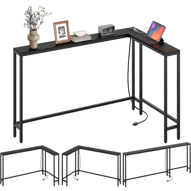 L-Shaped Console Table With Built-In Power Strip, USB Ports, And Flexible Assembly Options For Living Room, Hallway, Or Behind Sofa