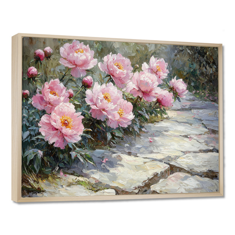 Art mural sur toile, "pivoines sur le chemin du jardin II", Toile tendue, Ne s’applique pas, H 24 po x l 32 po