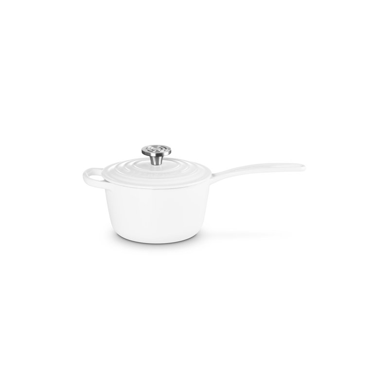 Le Creuset Enameled Cast Iron Signature Sauce Pan 1.75Qt. - White, Crucible Ss Knob