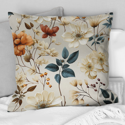 Coussin décoratif d'automne orange et blanc - fleurs
