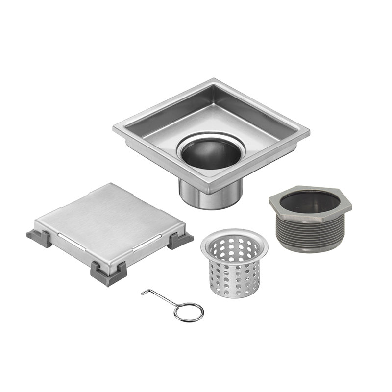 4" AISI 304 Stainless Steel Shower Drain With 2-In-1 Tile Insert Panel With Adjustable Feet, Floor Drain In Bathroom