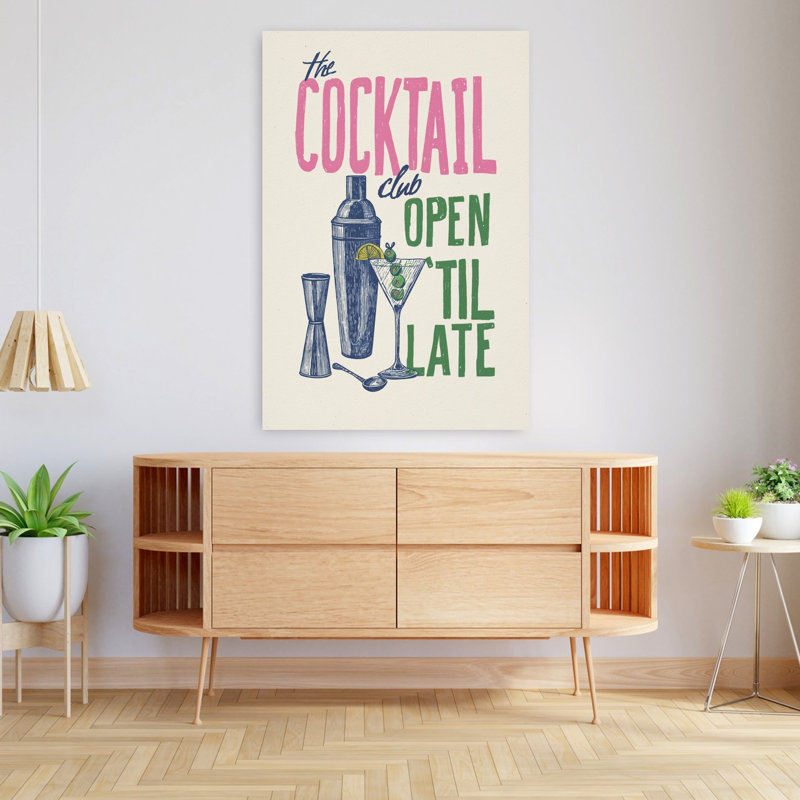 «The Cocktail Club», art mural rétro, H 48 po x l 32 po