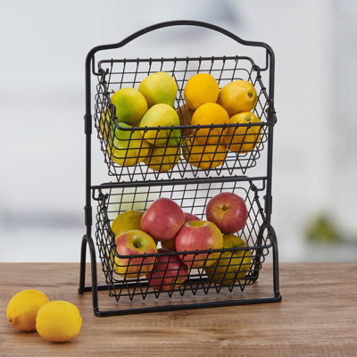 Gourmet Basics By Mikasa Grid 2-Tier Basket, Black/Wire