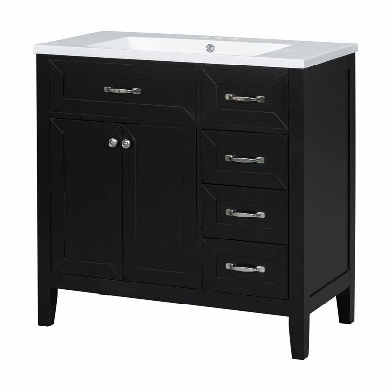 Meuble-lavabo simple avec plateau en céramique Filipp, Noir