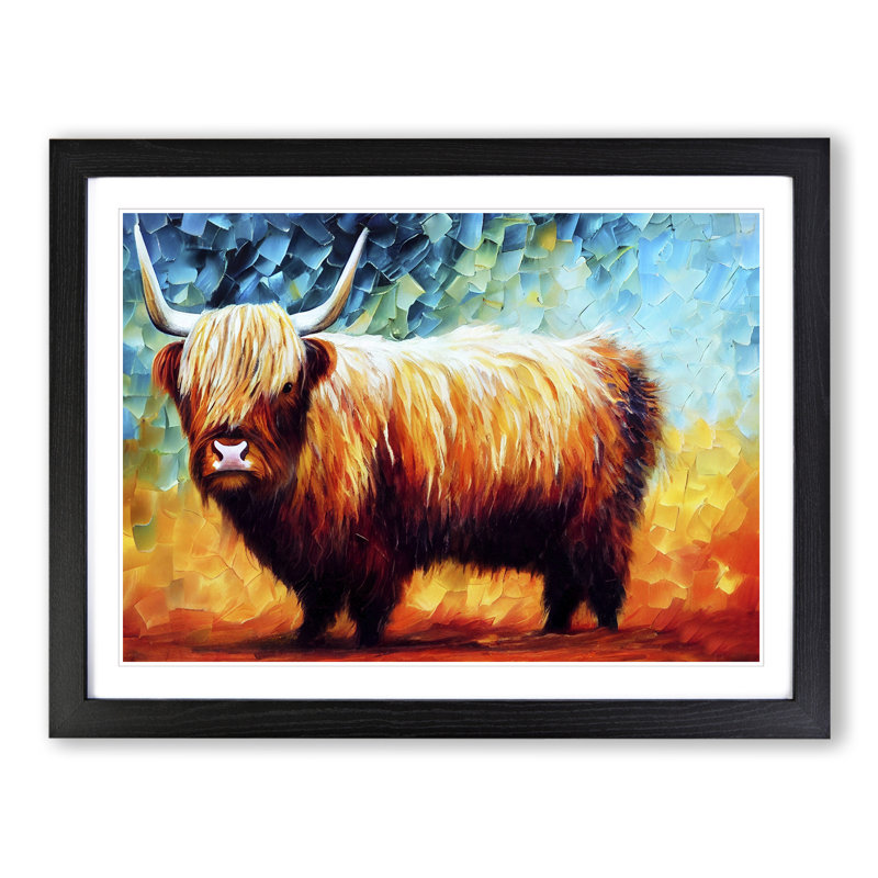 Highland Cow Vol.2 Abstract - Single Picture Frame Print, 25cm H x 34cm W x 2cm D, Black